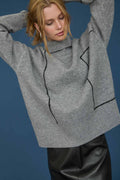 TURTLENECK CONTRAST LINE DETAILS KNIT SWEATER (Heather Grey)