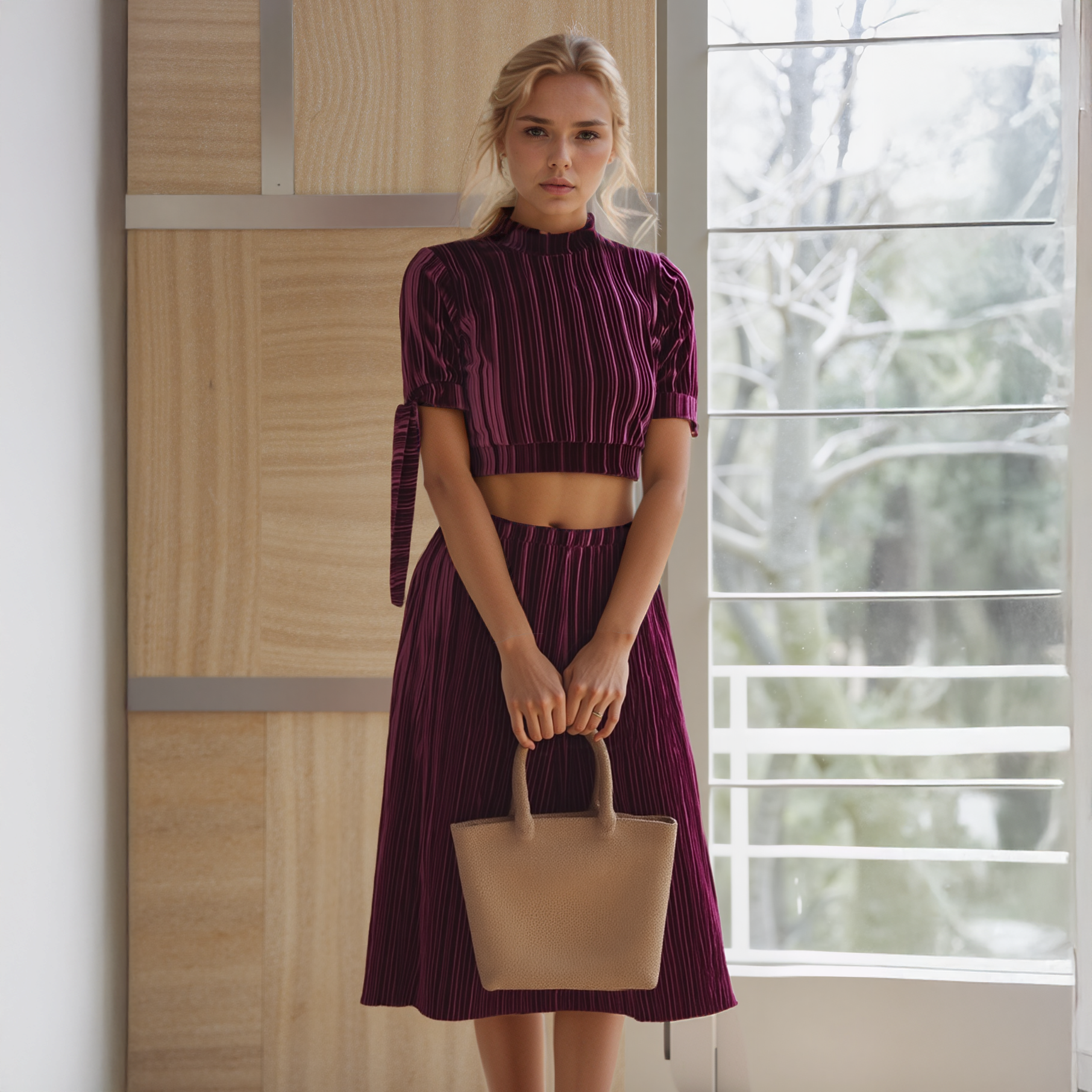 Women's Mock-Neck Velvet Crop Top In Mulberry