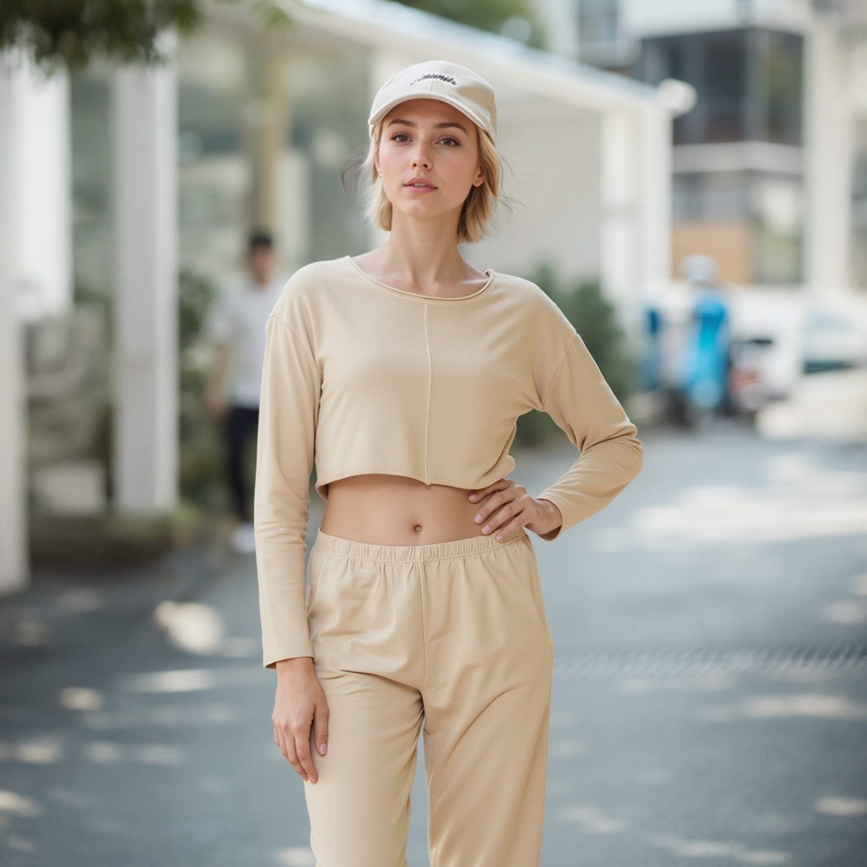 Cropped Scoop Neck Terry Sweatshirt