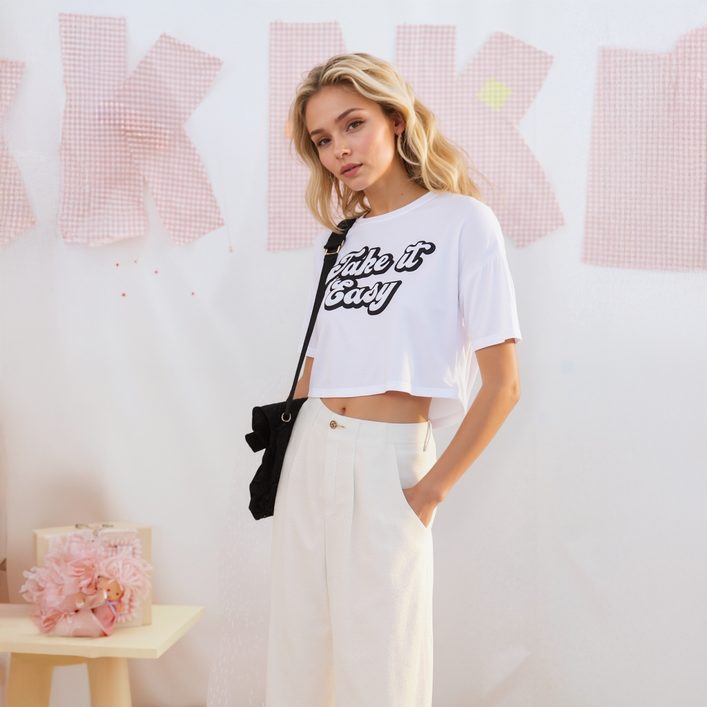Women's "Take it Easy" Printed Crop Top
