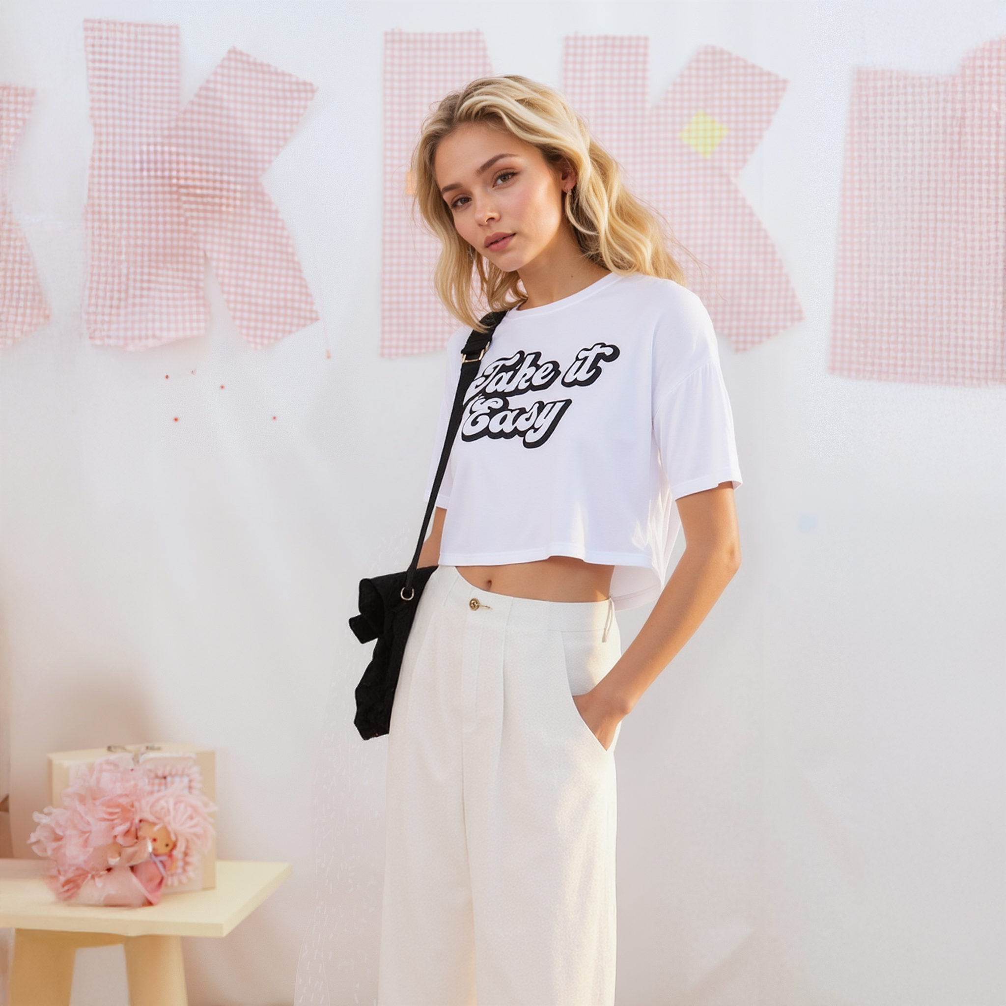 Women's "Take it Easy" Printed Crop Top