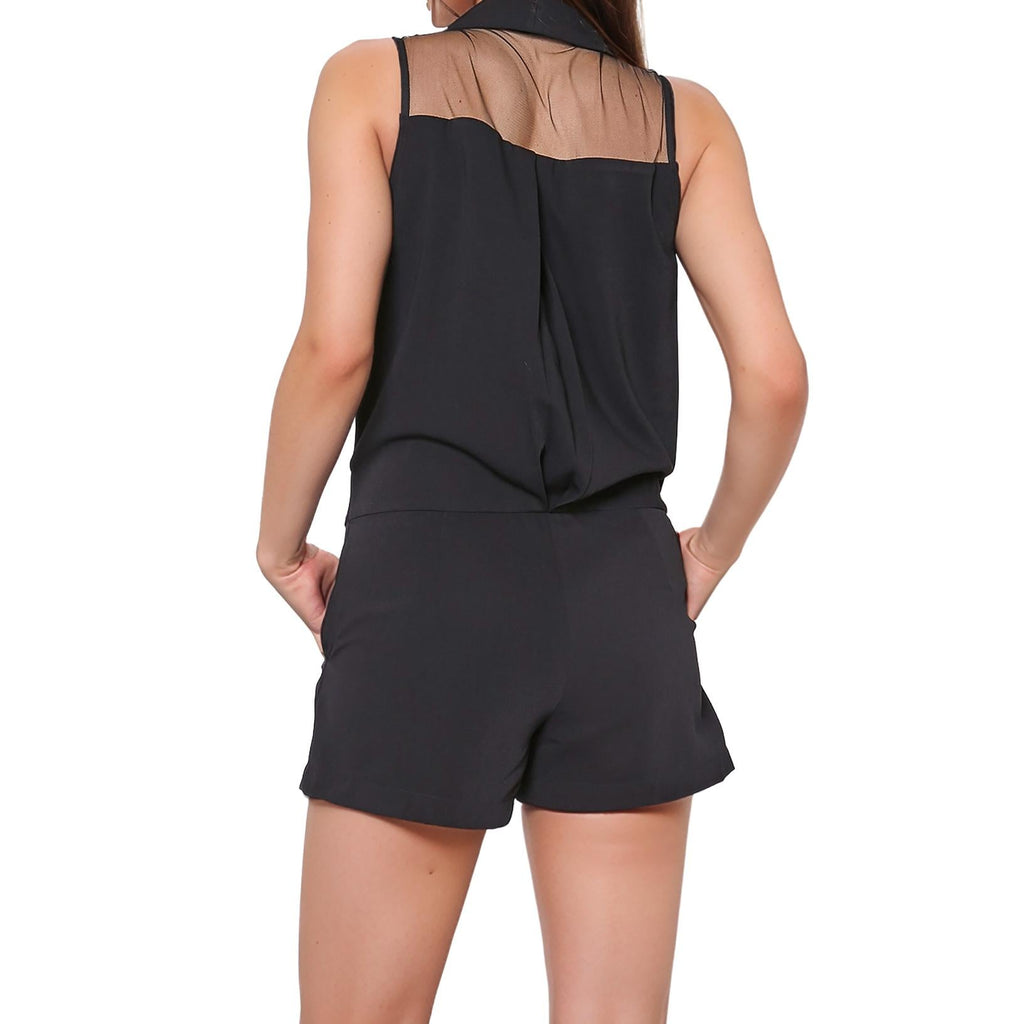Women's V-Neck Sleeveless Romper In Black-3