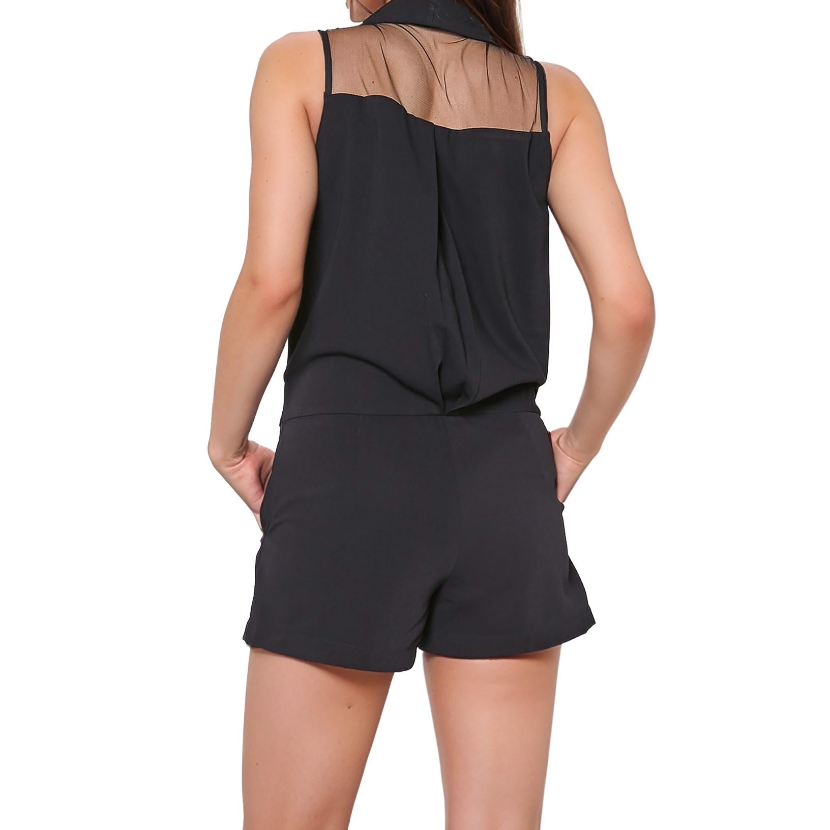 Women's V-Neck Sleeveless Romper In Black-3