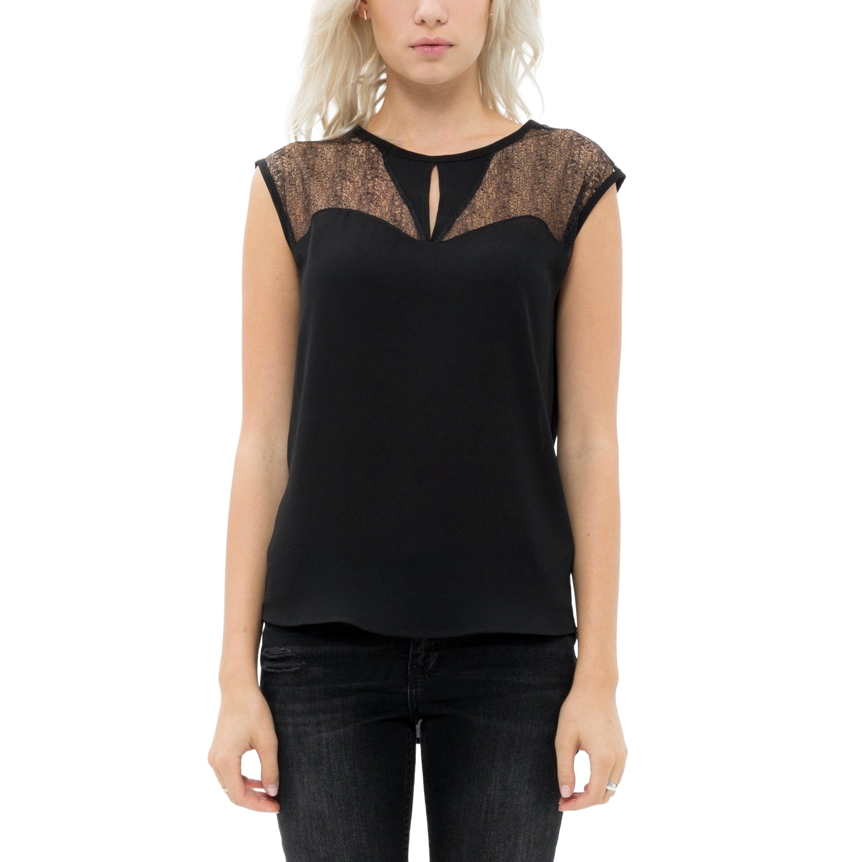 Ro & De Women's Sleeveless Sheer Lace Top