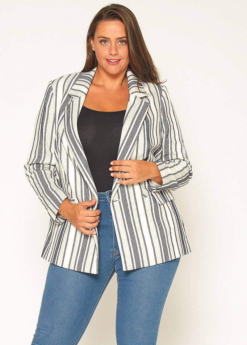 Women's Plus Size Stripe Blazer in Blue White