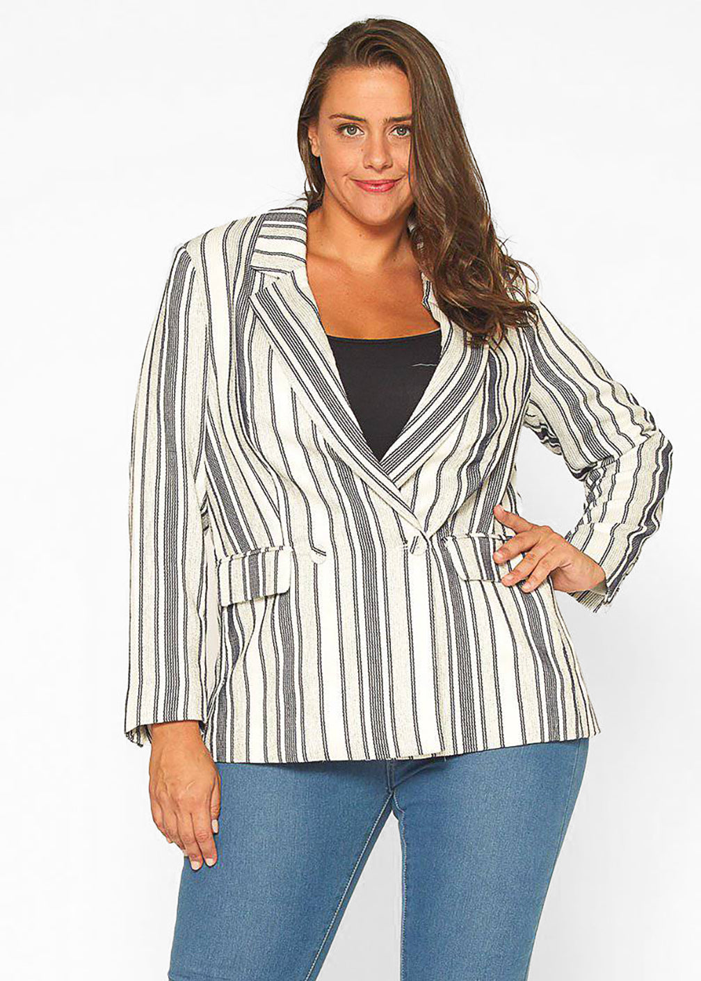Women's Plus Size Stripe Blazer in Blue White