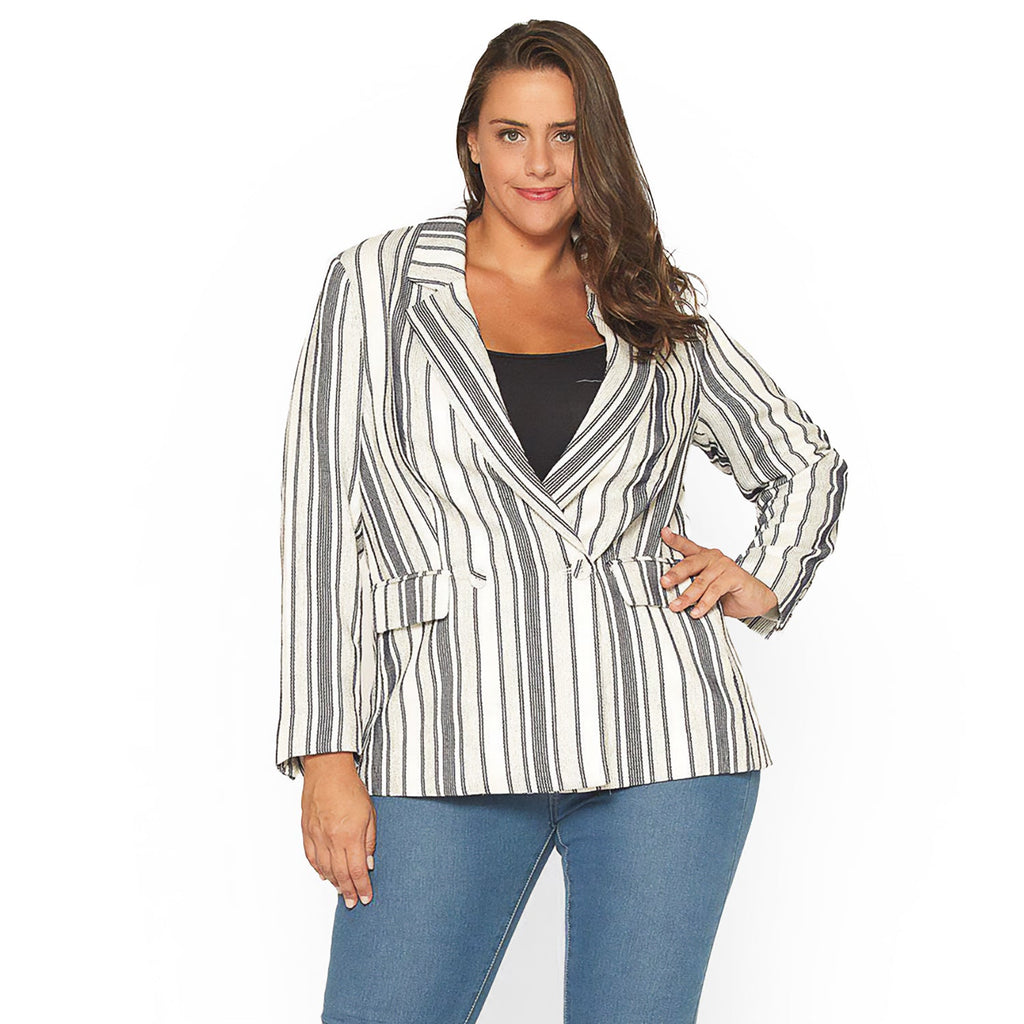 Women's Plus Size Stripe Blazer in Blue White