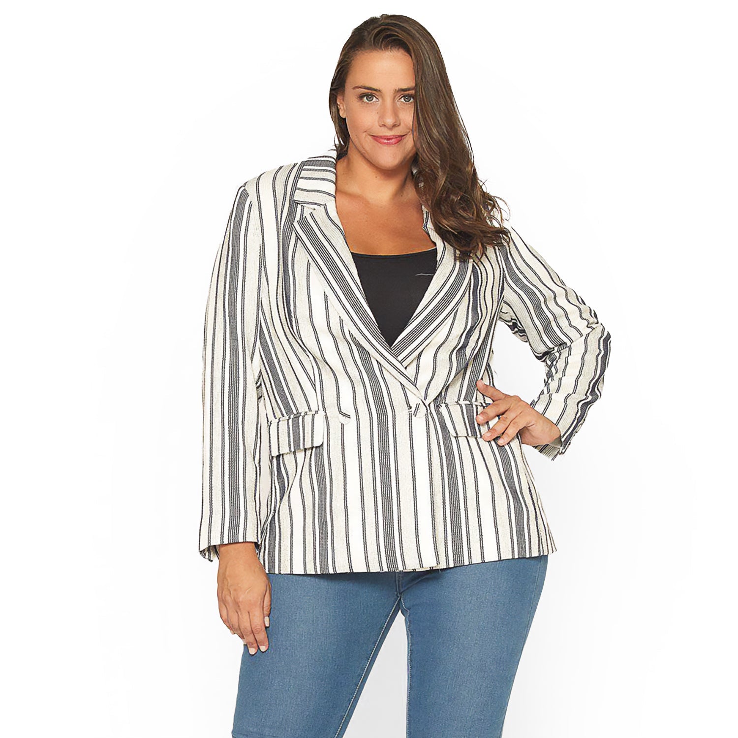 Women's Plus Size Stripe Blazer in Blue White
