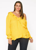 Women's Plus Size Asymmetrical Shoulder Ruffle Blouse