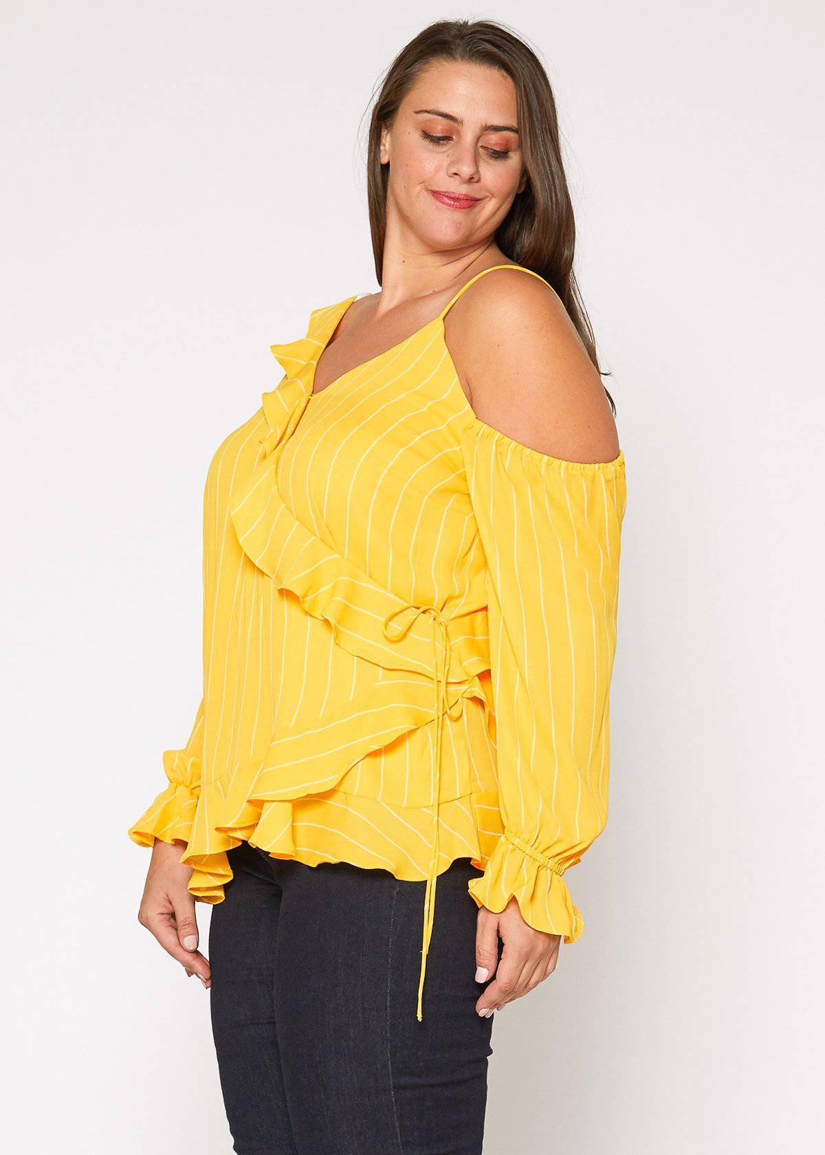 Women's Plus Size Asymmetrical Shoulder Ruffle Blouse