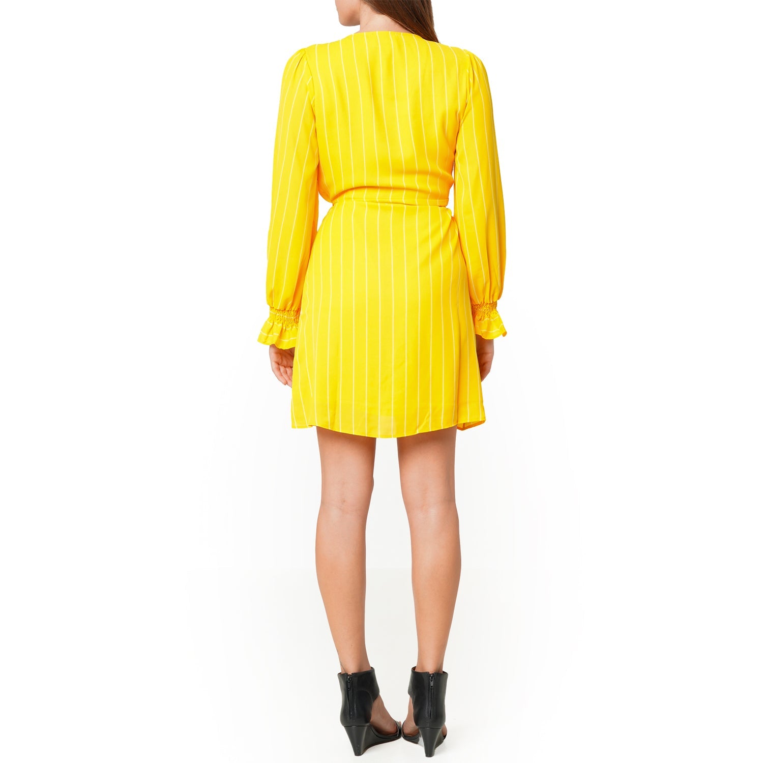 Women's Smocked Bell Sleeve Wrap Dress in Yellow