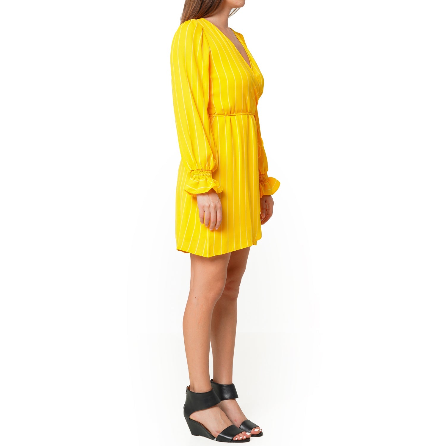 Women's Smocked Bell Sleeve Wrap Dress in Yellow