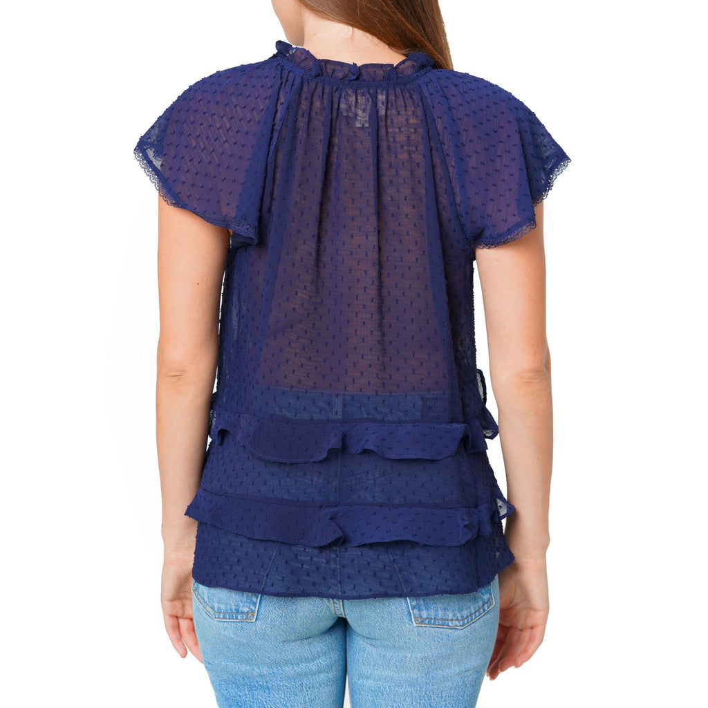 Women's Swiss Dot Layered Ruffle Top in Midnight