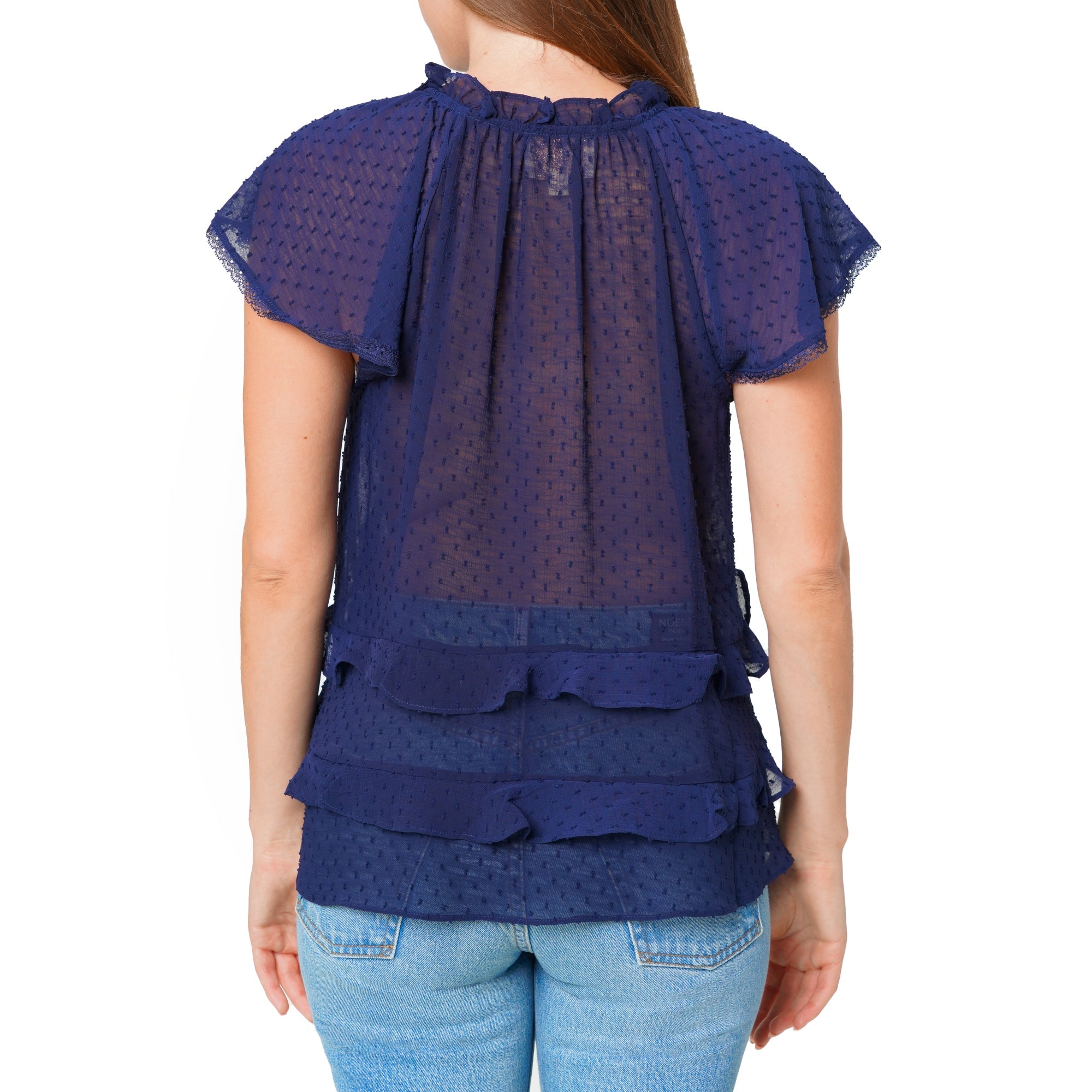 Women's Swiss Dot Layered Ruffle Top in Midnight