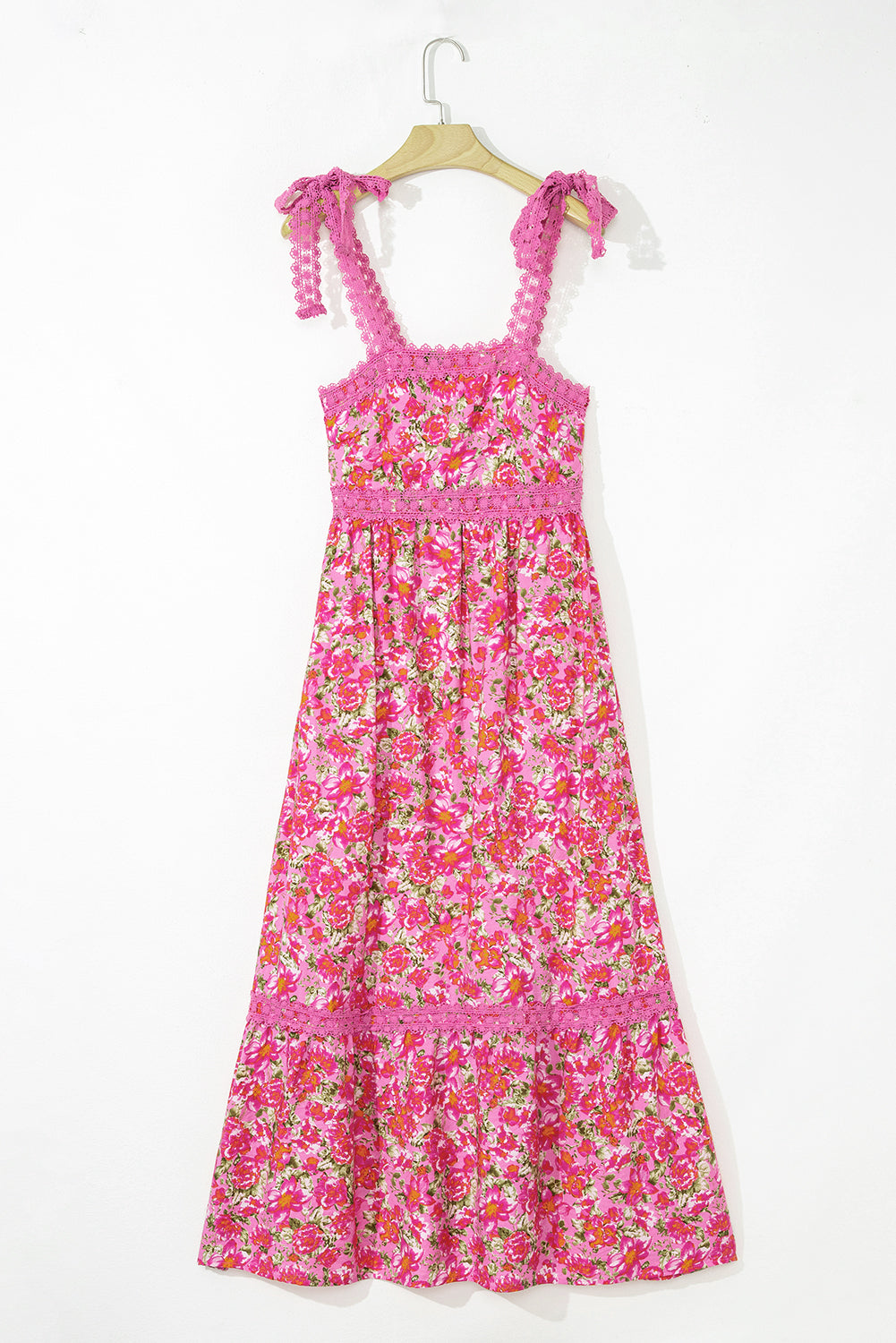 Floral Lace Tied-Strap Empire Waist Maxi Dress