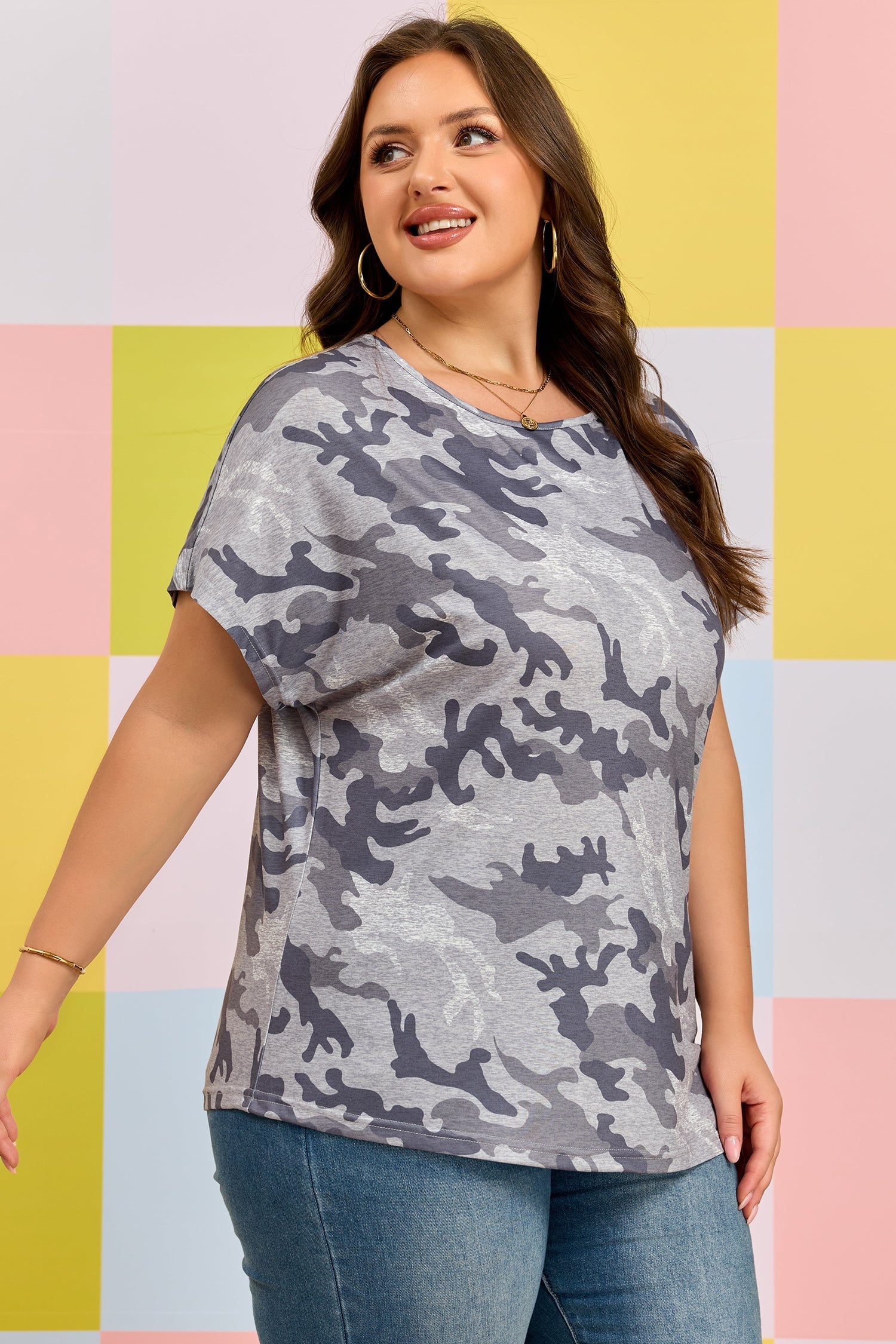 Plus Size Camo Short Sleeve T-Shirt