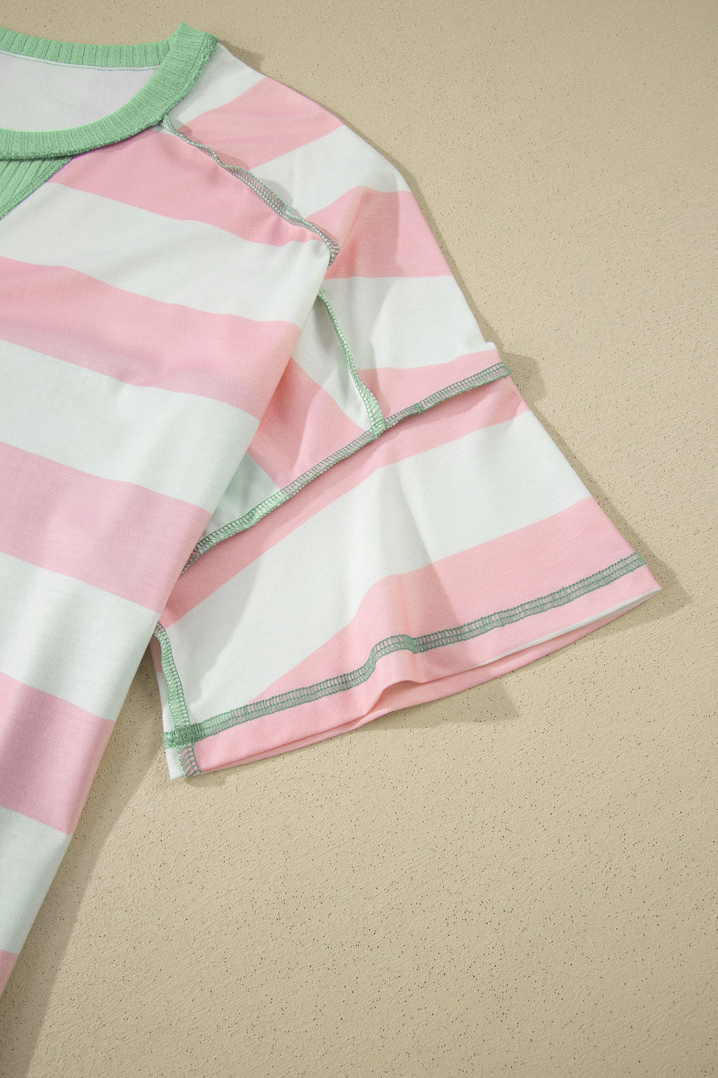 Stripe Exposed Seam Ribbed Patchwork Oversized Tee