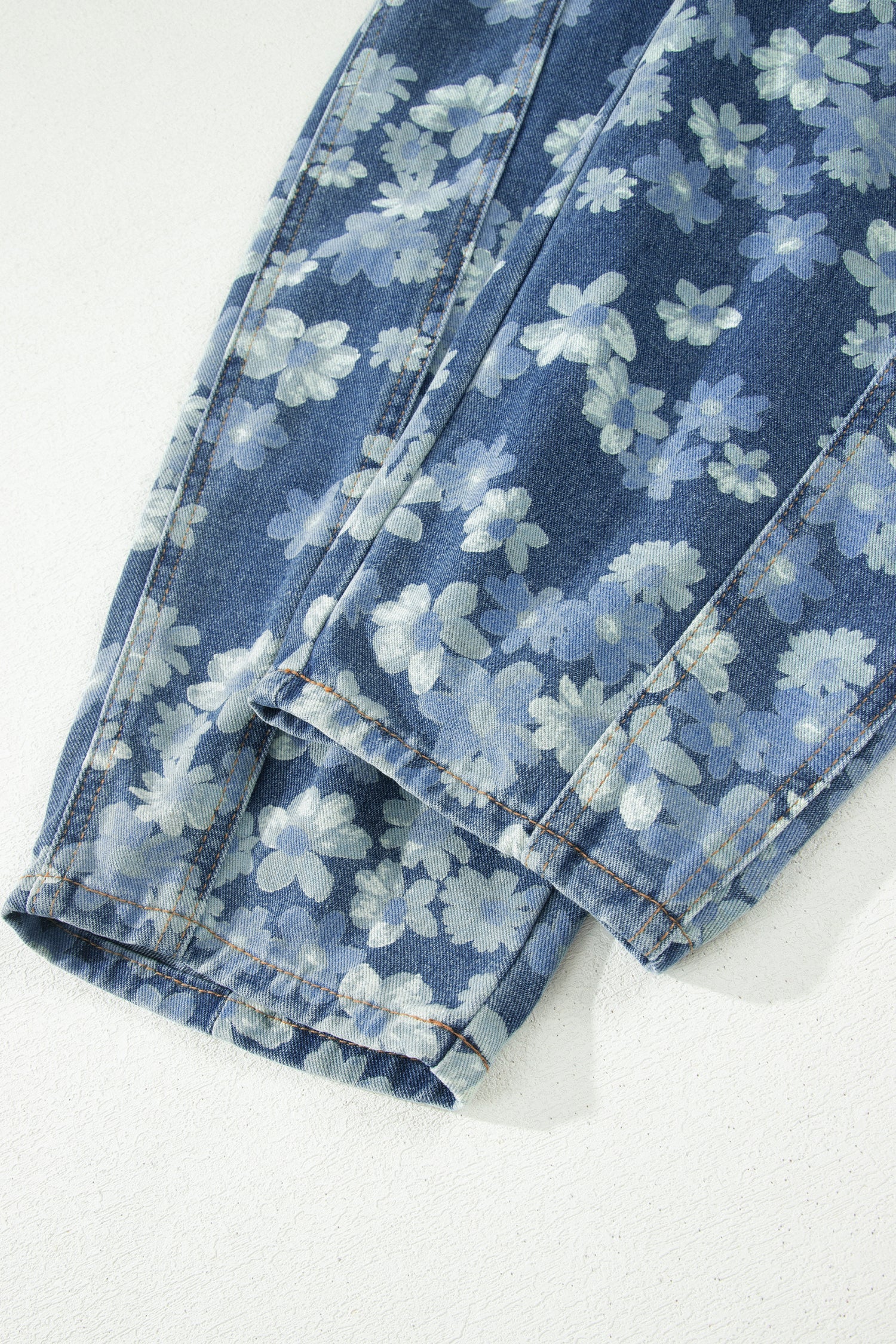 Floral Denim Drawstring Barrel Leg Jeans
