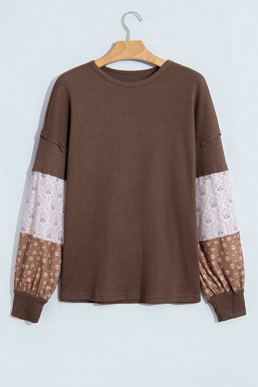 Floral Patchwork Waffle Knit Long Sleeve Top