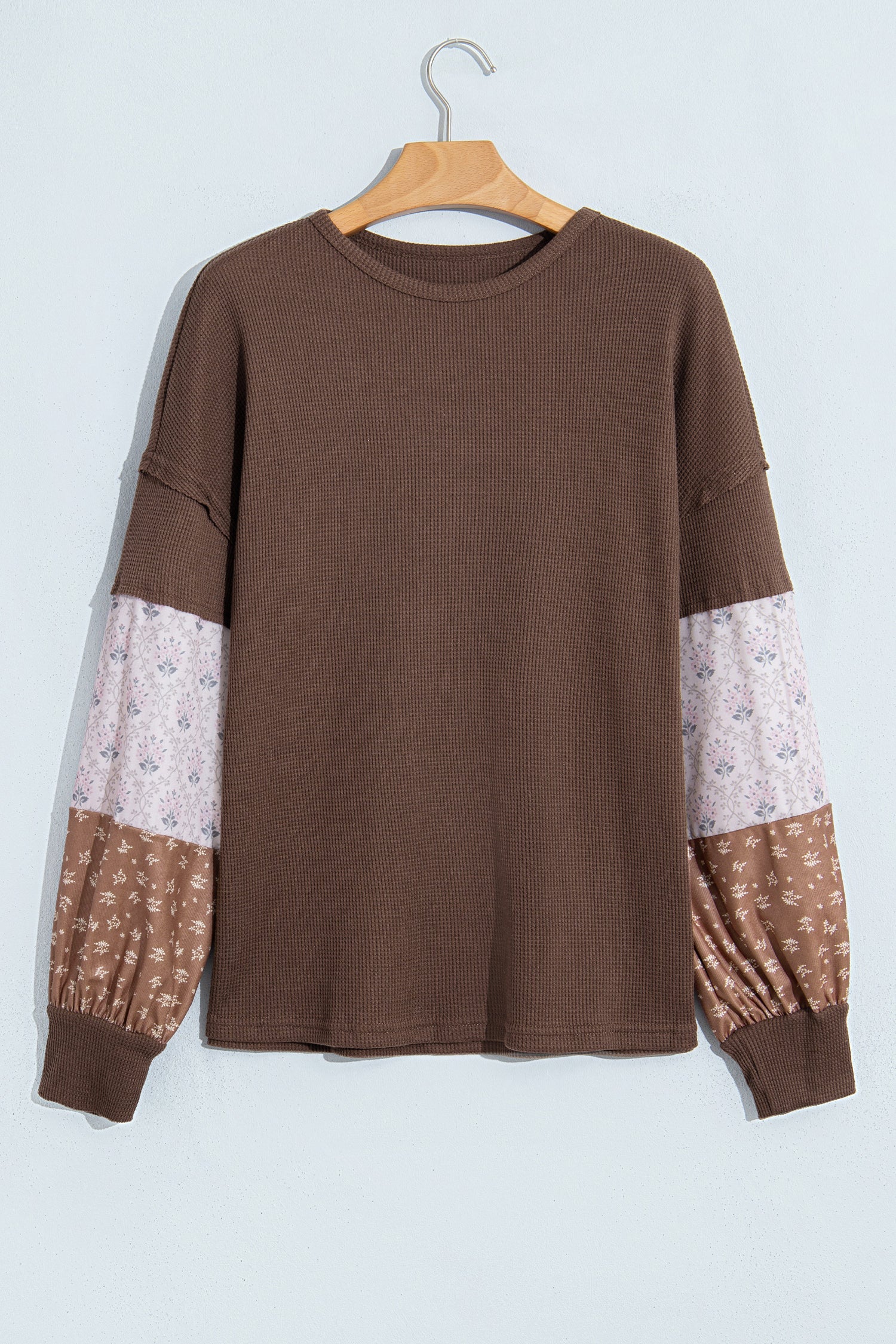 Floral Patchwork Waffle Knit Long Sleeve Top