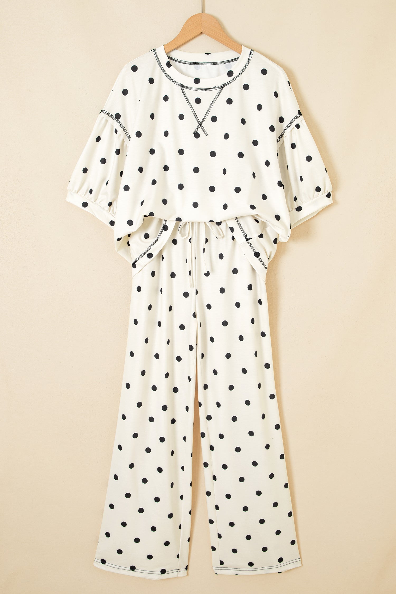 Polka Dot 3/4 Sleeve Top & Elastic Waist Pants Set