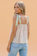 Floral Stripe Tie Strap Babydoll Tank Top