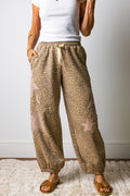 Leopard Star Patch Drawstring Jogger Pants