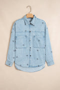 Star Denim Chest Pockets Long Sleeve Shacket