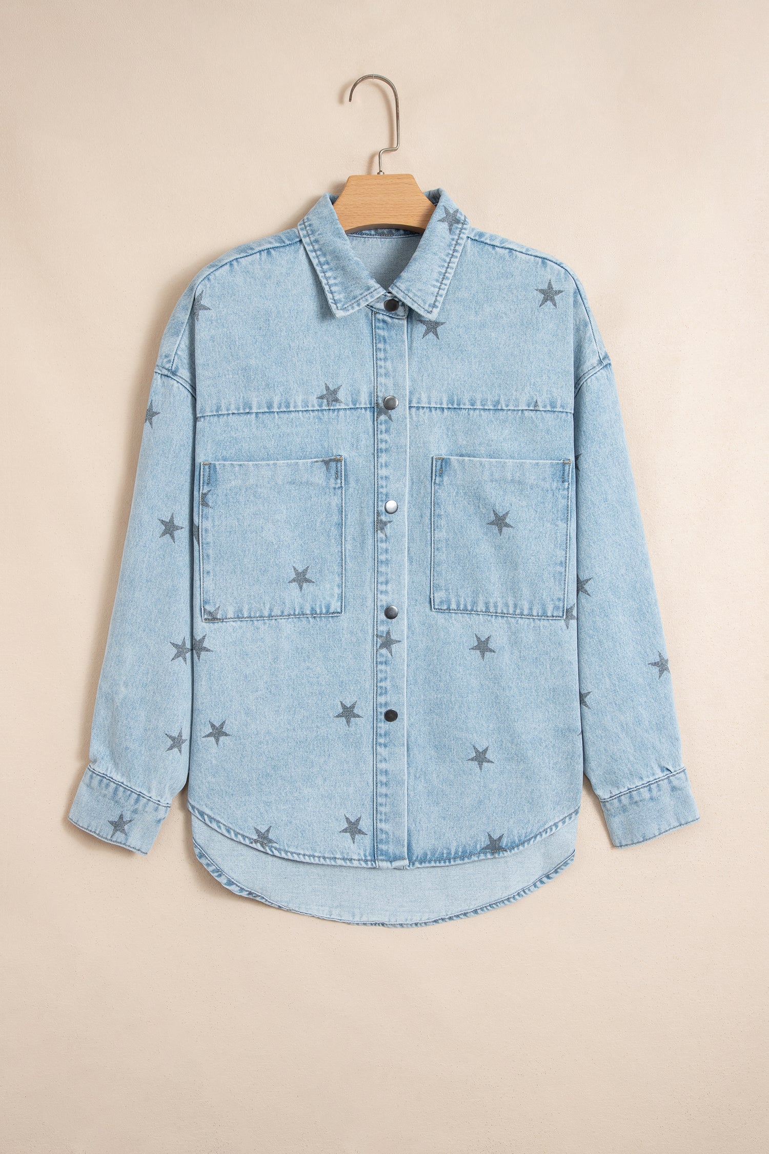 Star Denim Chest Pockets Long Sleeve Shacket
