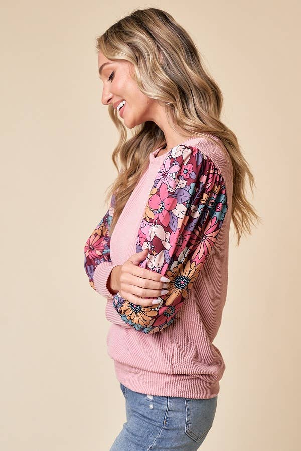 LMT4076PL-PLUS SIZE Delia's Floral Top: MAUVE / 3XL