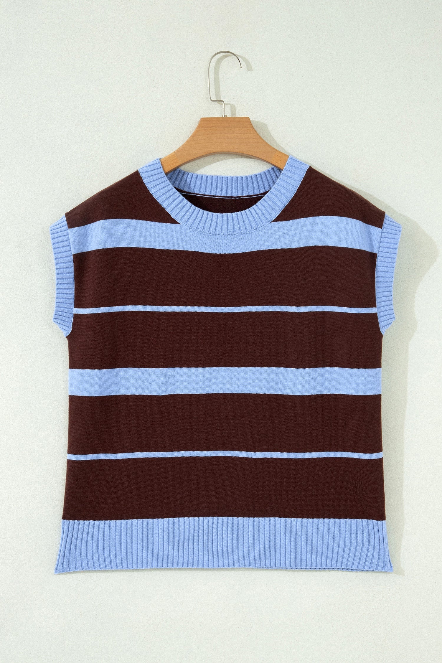 Stripe Short Sleeve Round Neck Knit Top