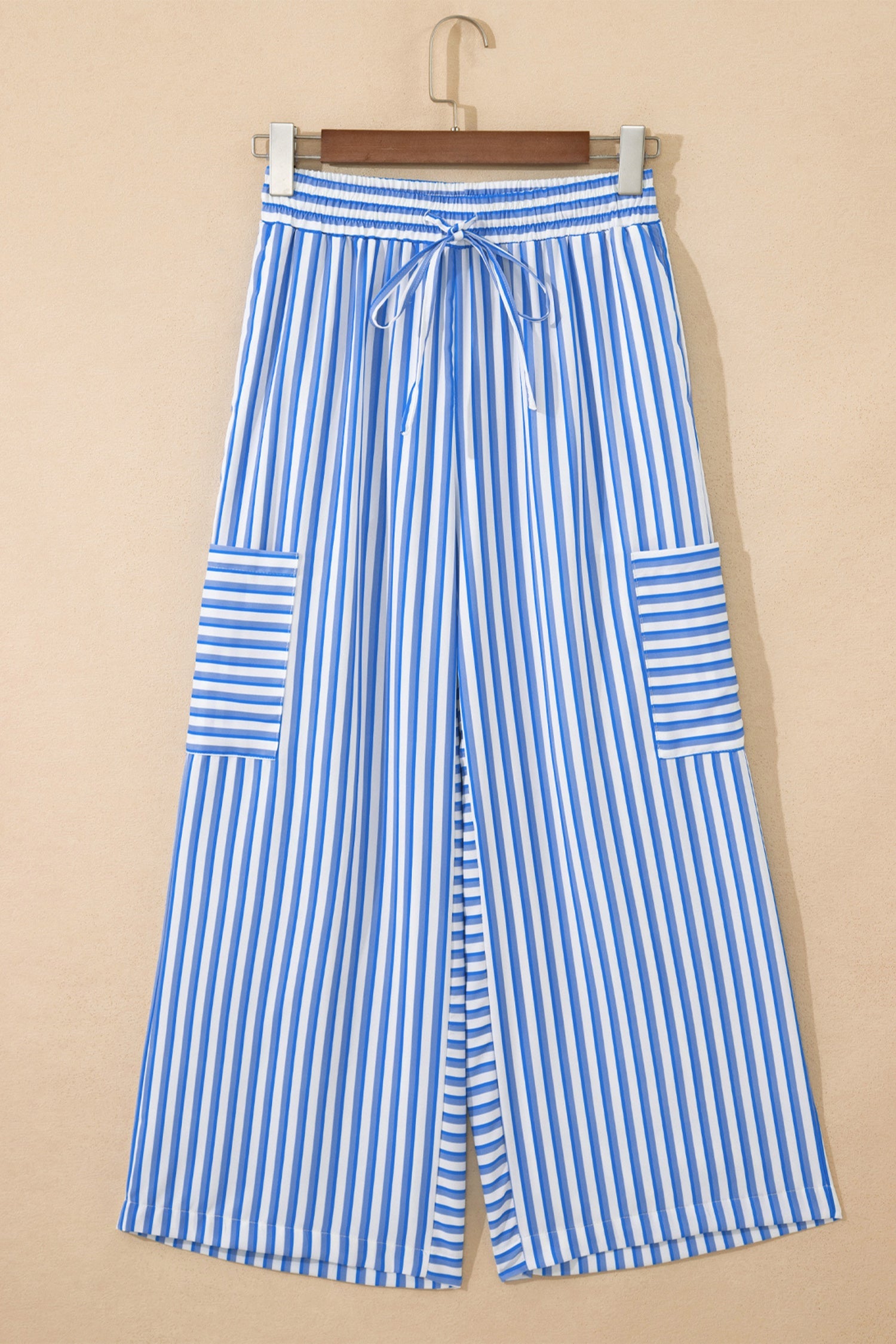 Stripe Drawstring Elastic Waist Wide Leg Pants