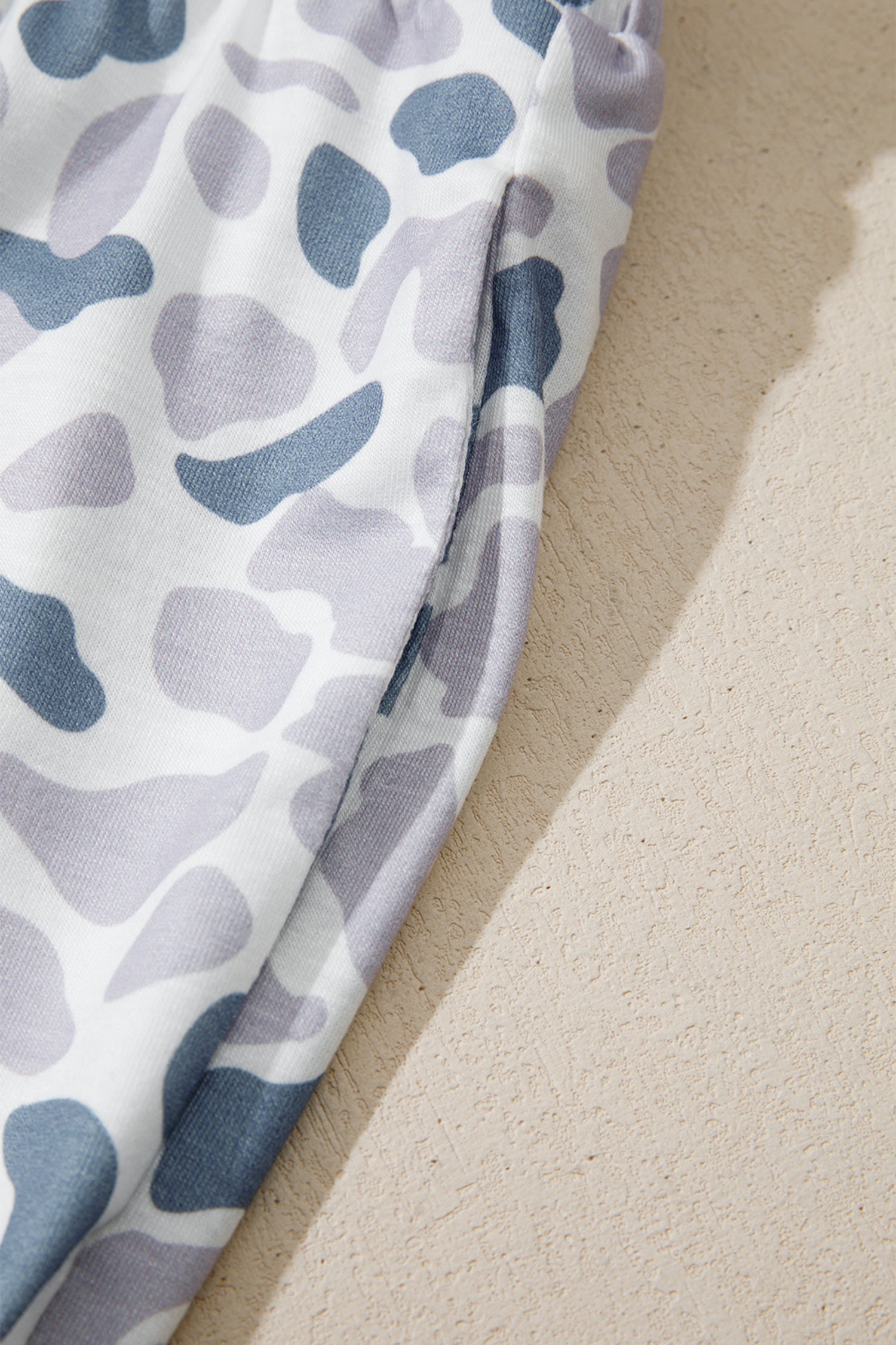 Camo Lapel Shirt & Drawstring Shorts Pajama Set