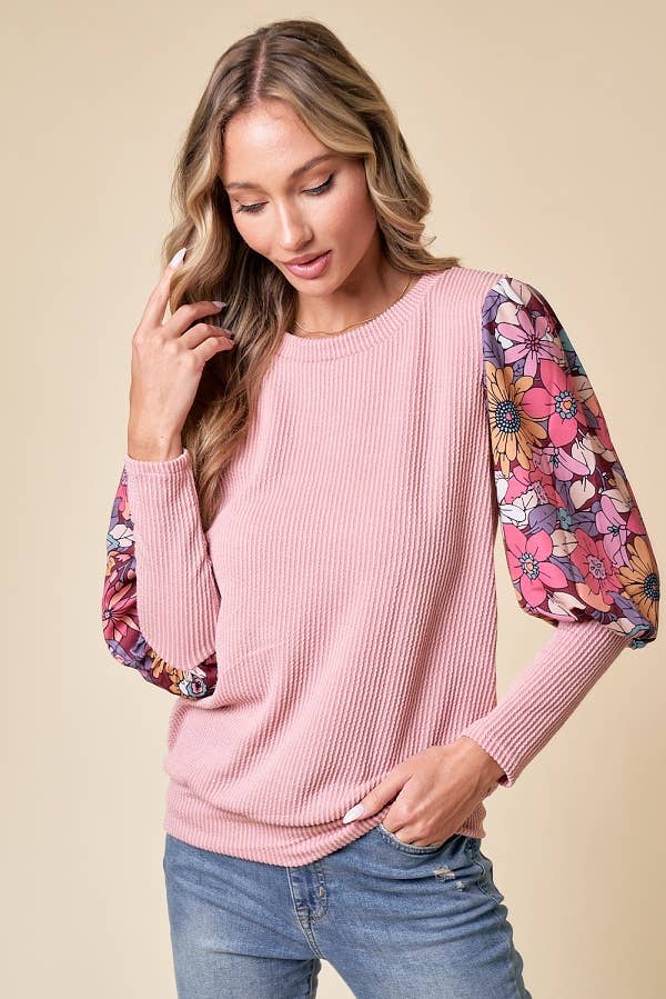 LMT4076PL-PLUS SIZE Delia's Floral Top: MAUVE / 3XL