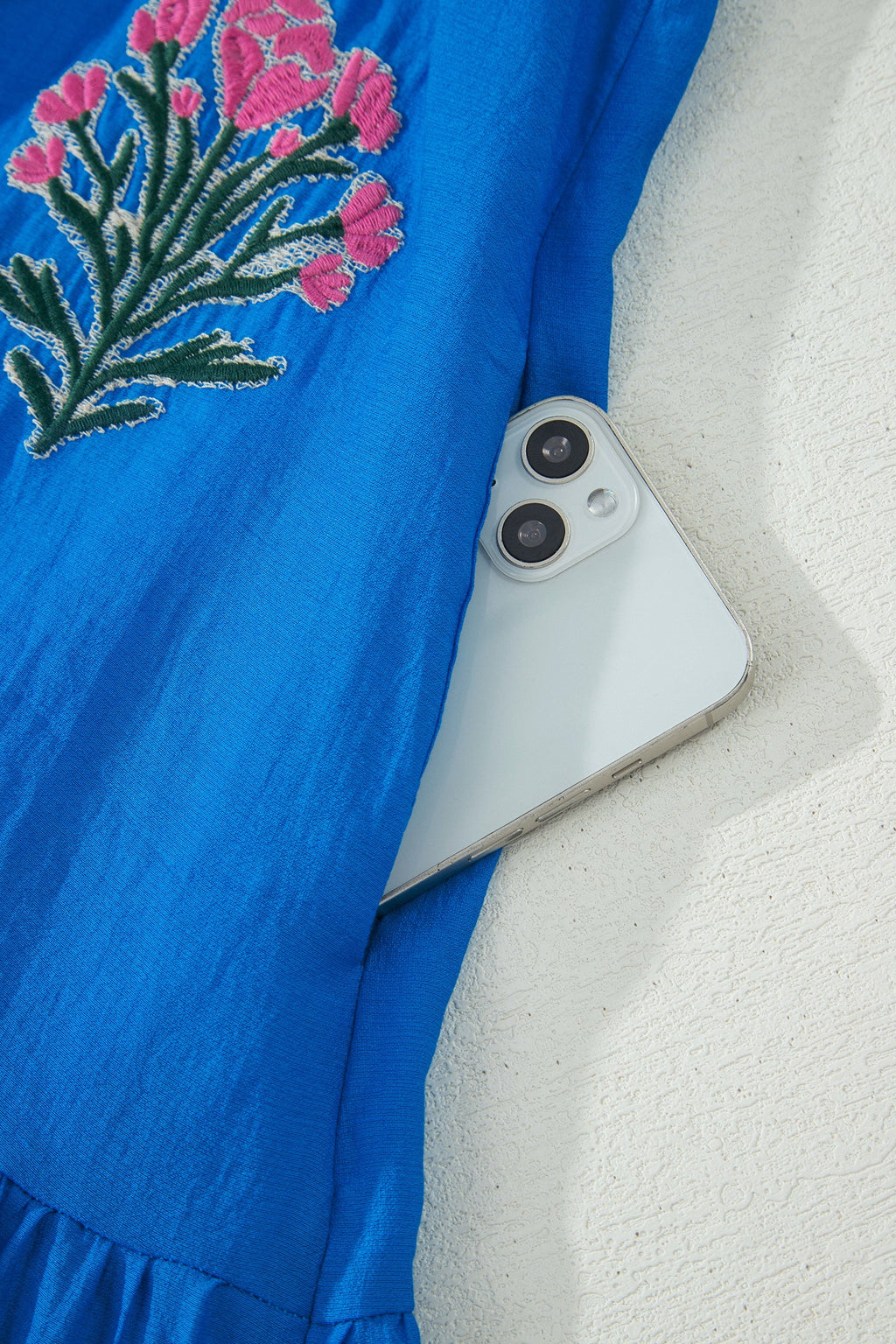 Flower Embroidered Puff Sleeve Ruffle Hem Dress