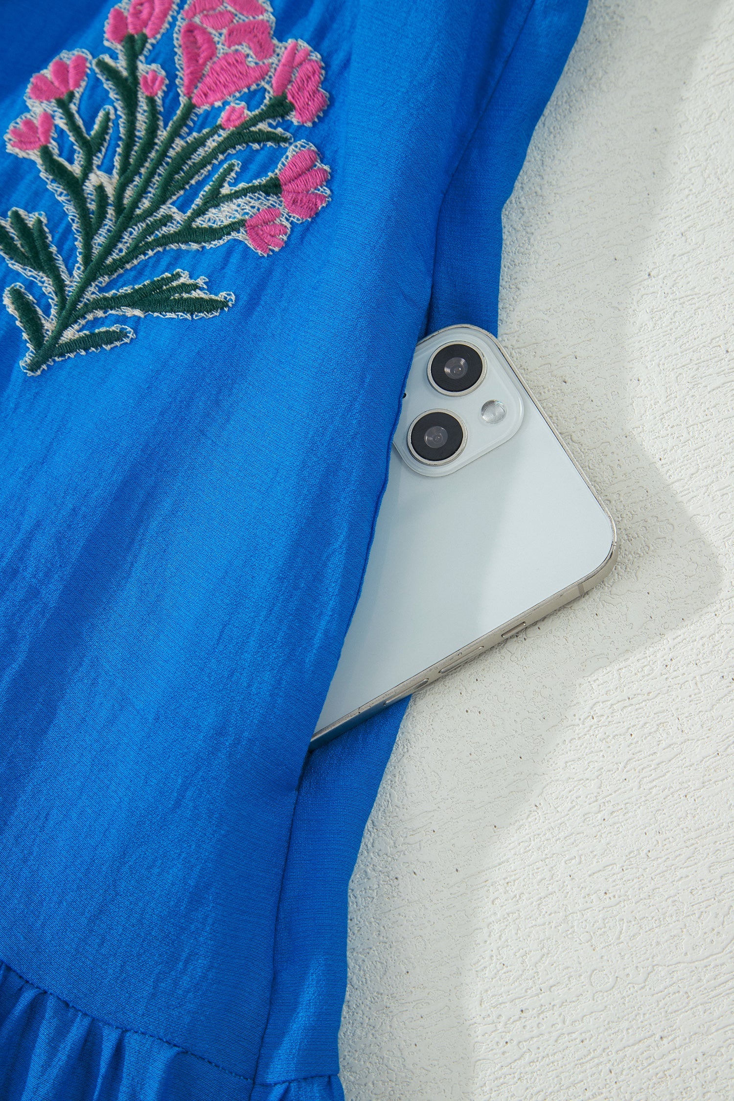 Flower Embroidered Puff Sleeve Ruffle Hem Dress
