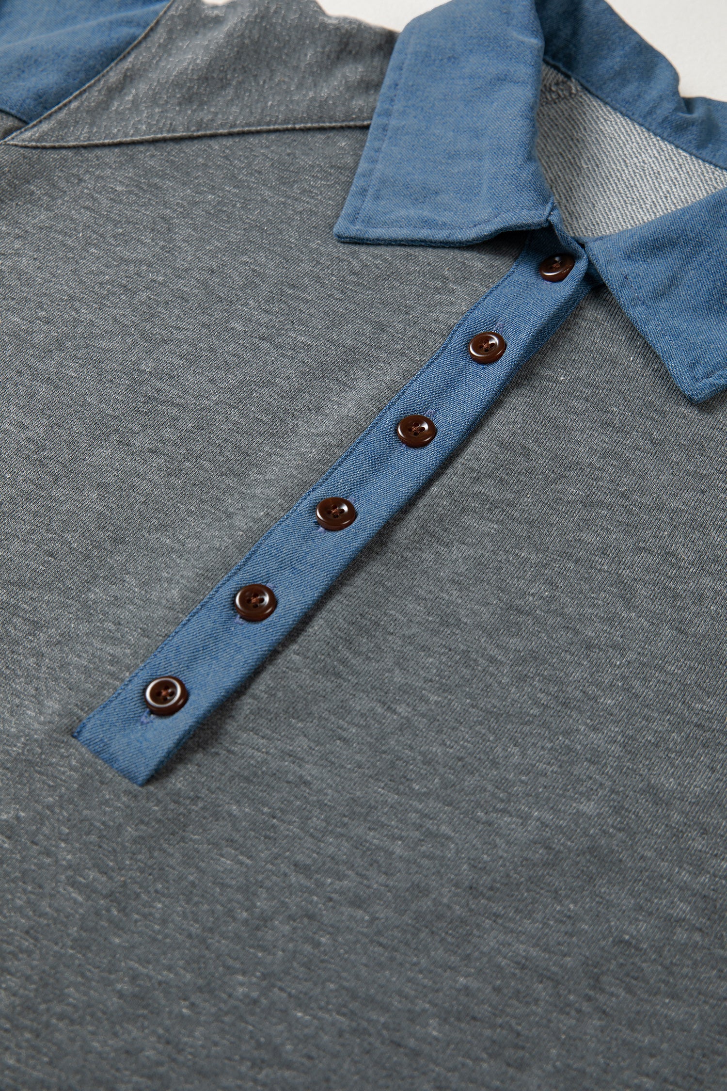 Colorblock Denim Patchwork Shirt Collar Blouse
