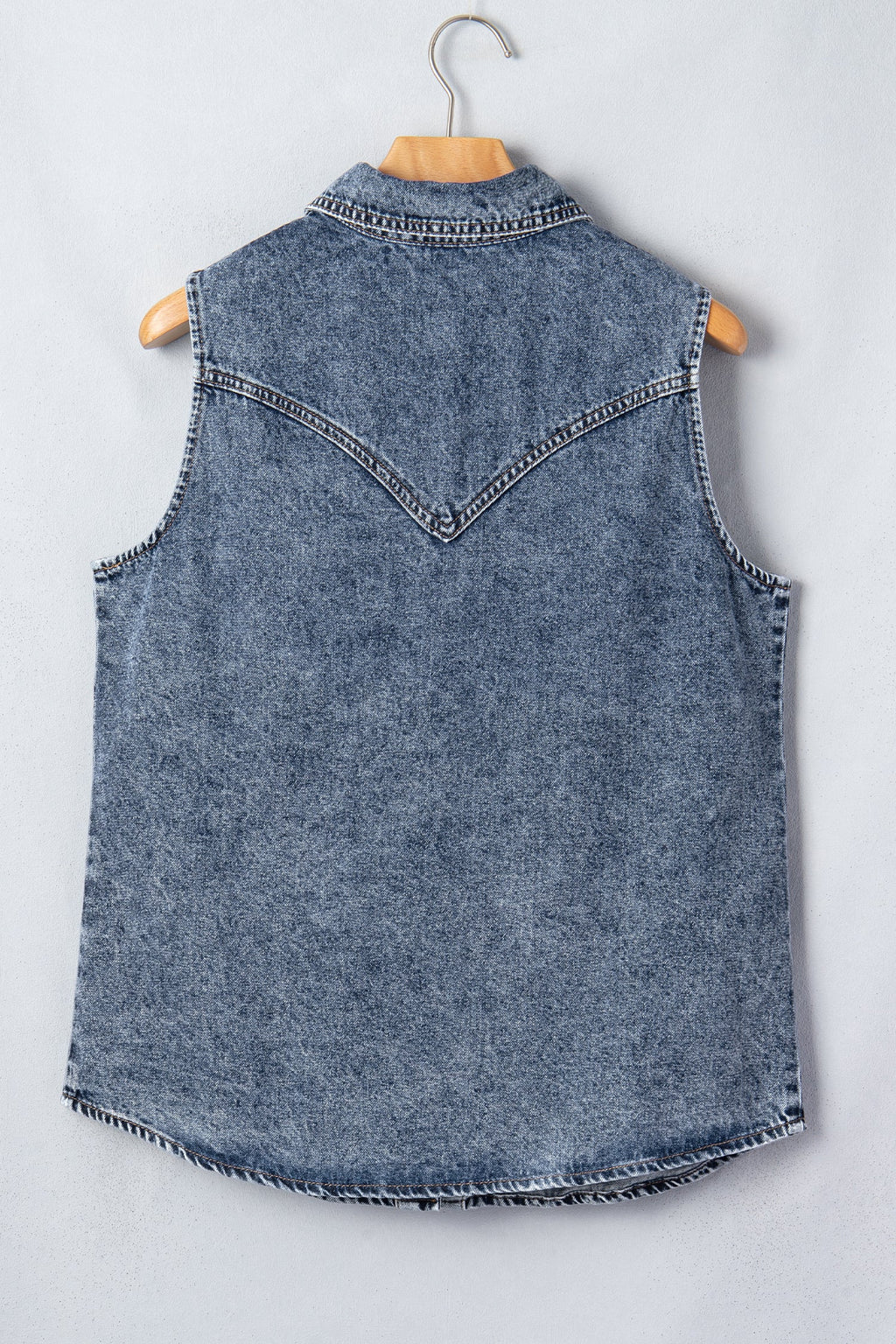 Western Solid Denim Buttoned Pocket Sleeveless Vest