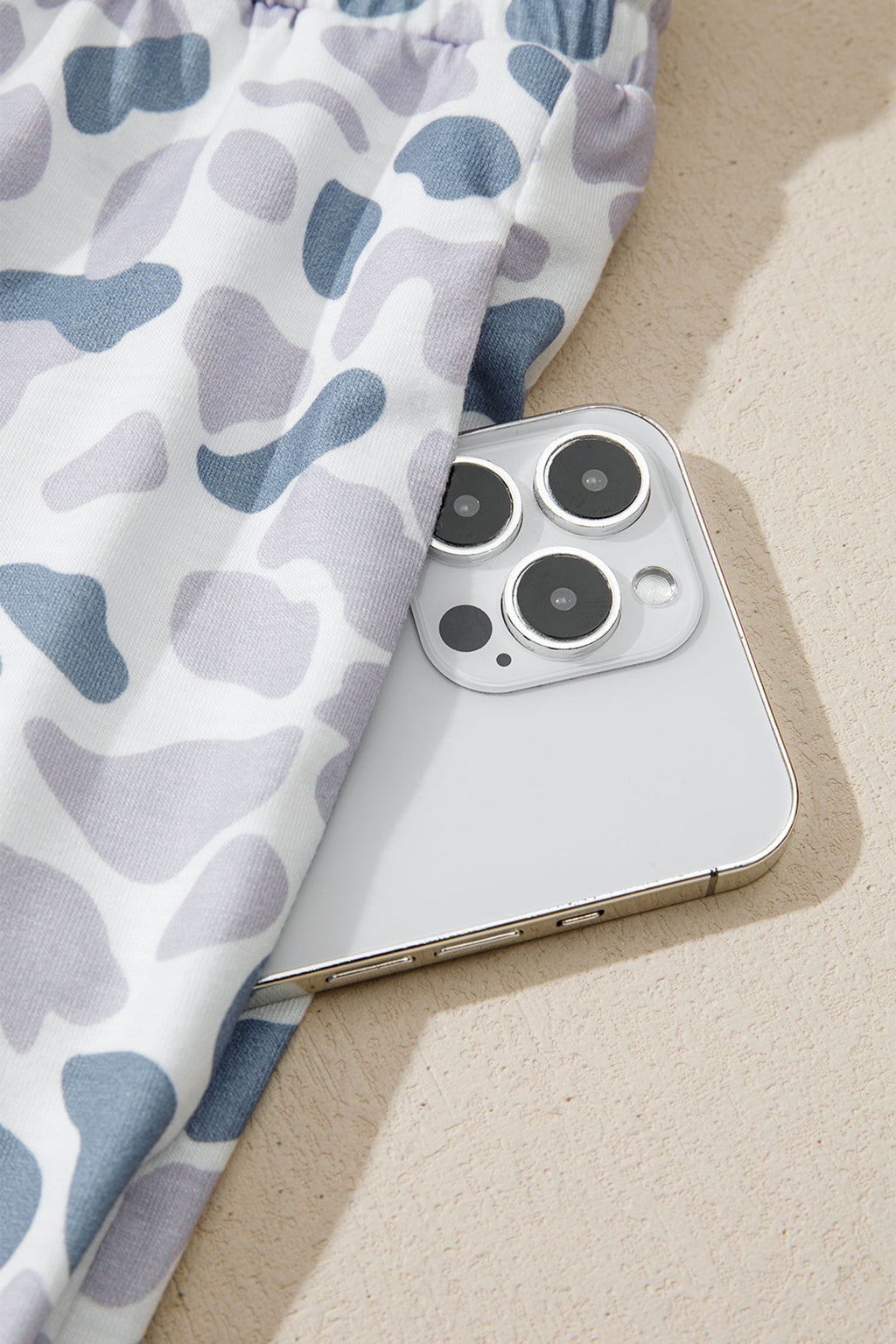 Camo Lapel Shirt & Drawstring Shorts Pajama Set