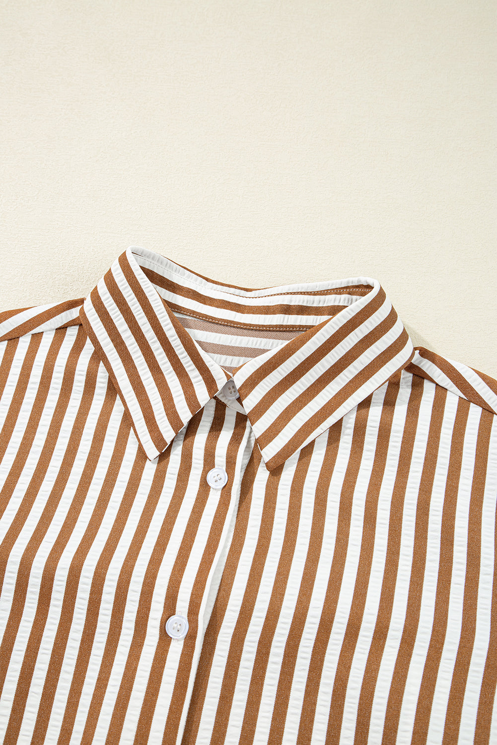 Stripe Ruffle Hem Collared Long Sleeve Shirt Mini Dress