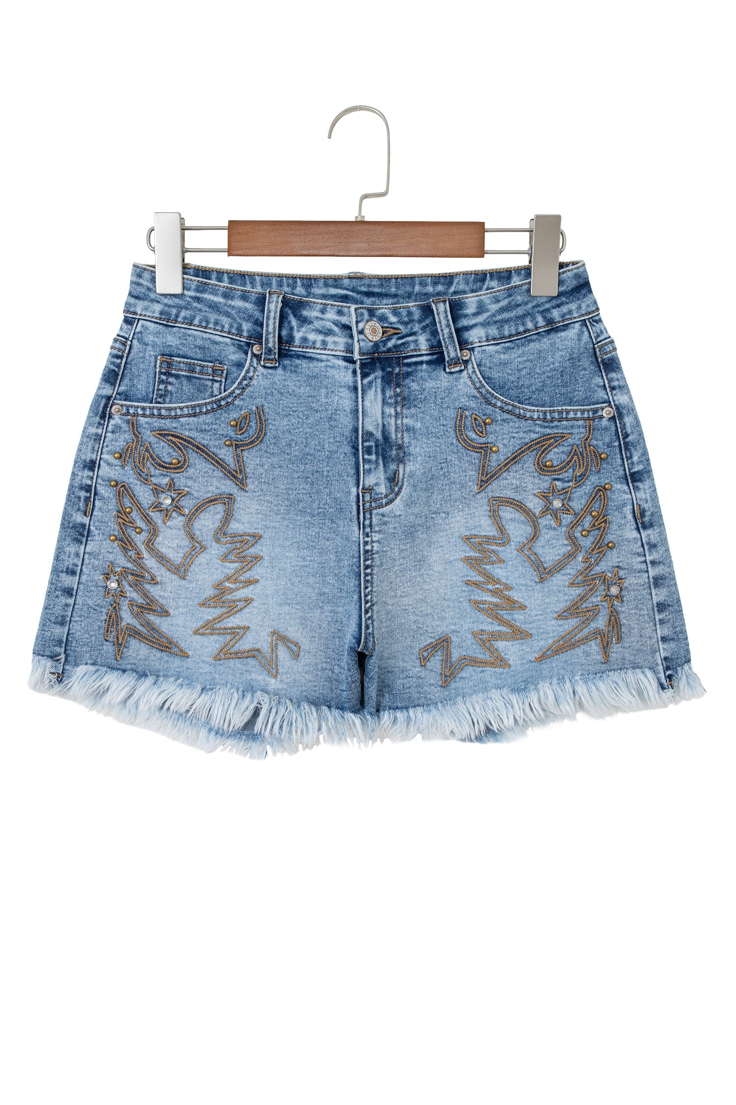 Western Embroidered Studded Denim Shorts