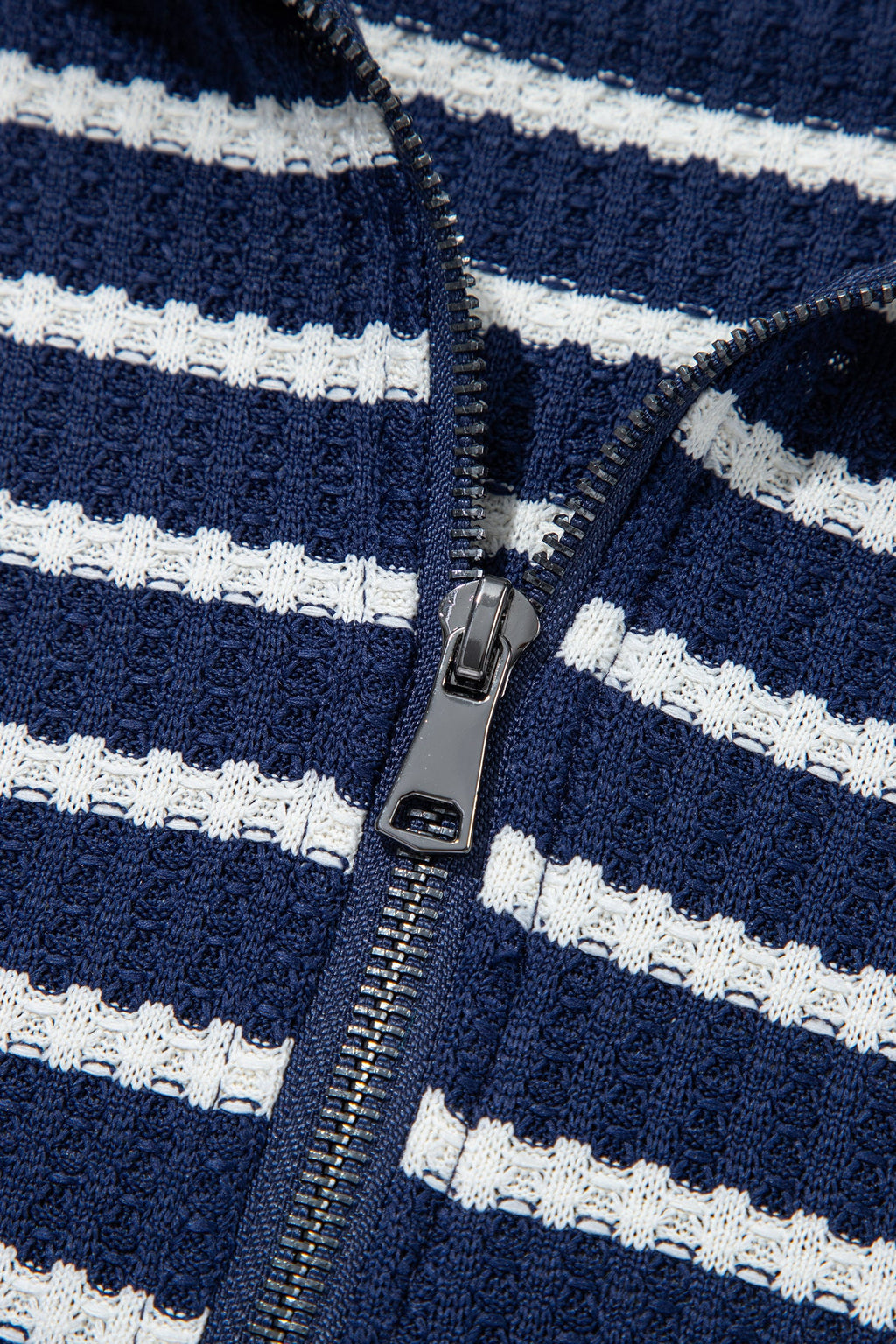 Stripe Half Zip Collared Long Sleeve Textured Knit Top