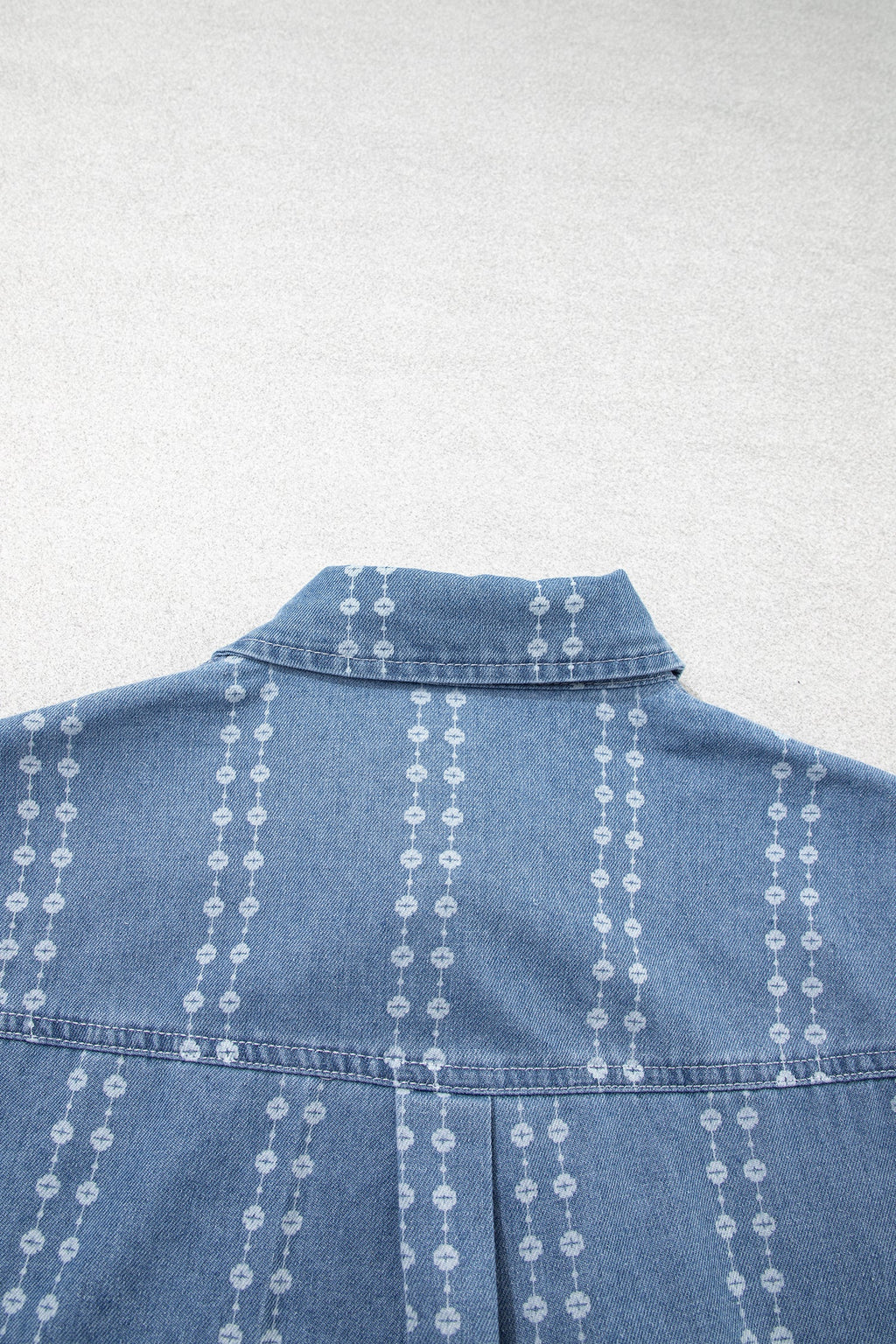 Floral Stripe Denim Buttoned Long Sleeve Shirt