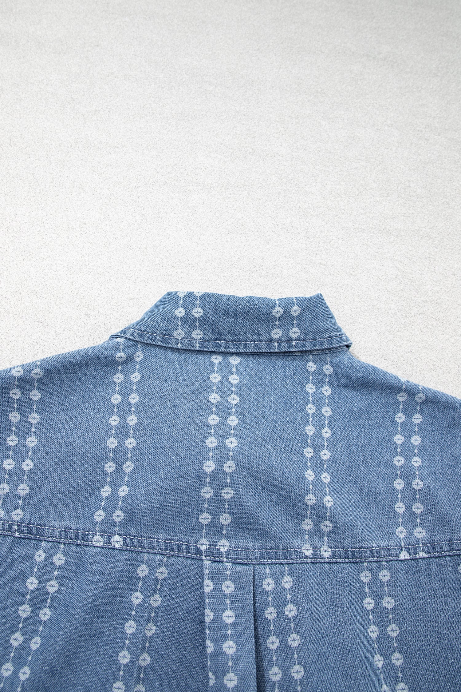 Floral Stripe Denim Buttoned Long Sleeve Shirt