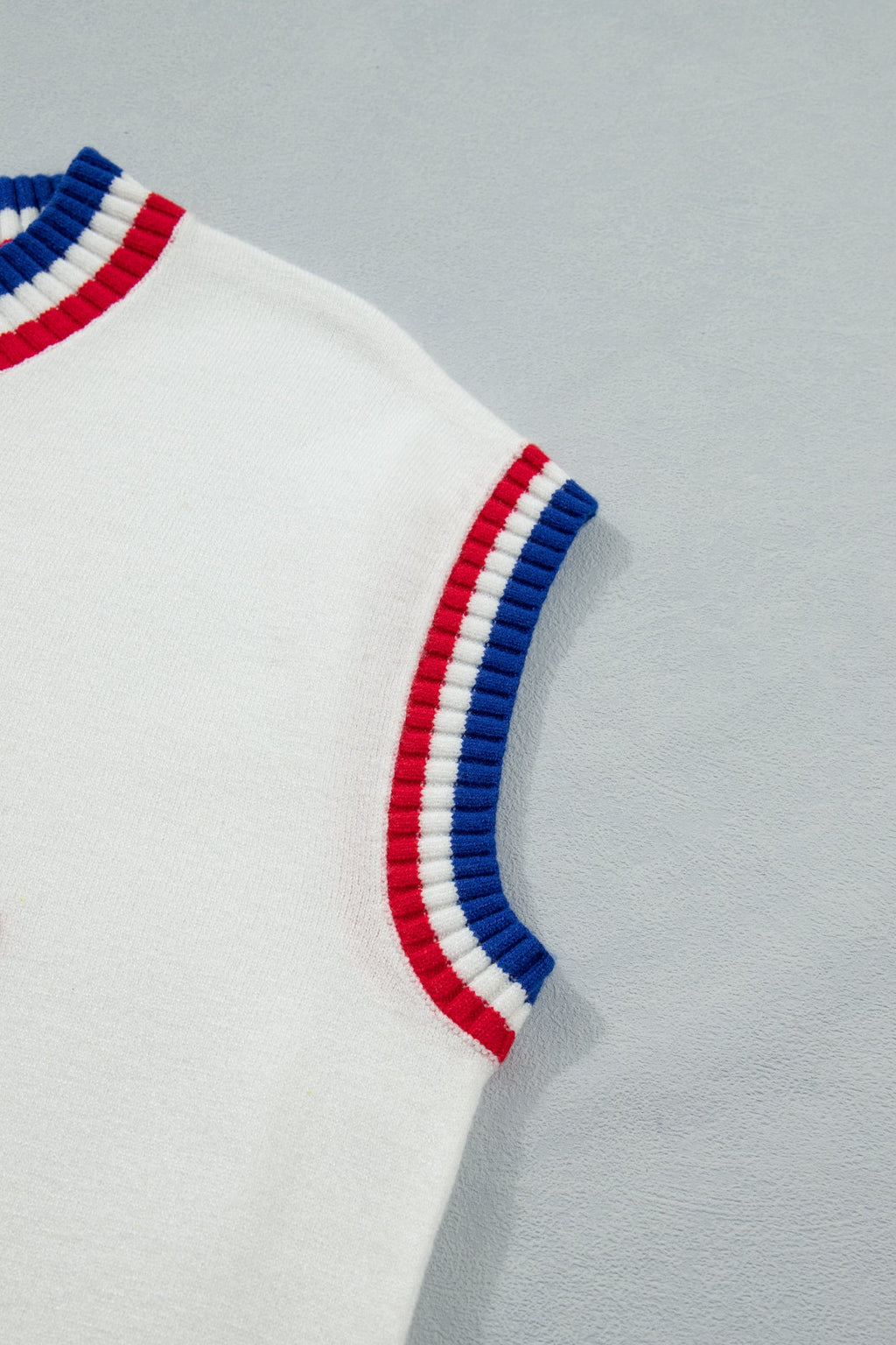 USA Stripe Contrast Trim Short Sleeve Sweater