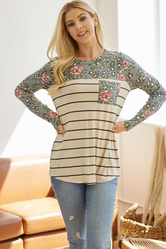 LMT2687-The Seny Stripe Top: BURGUNDY / M