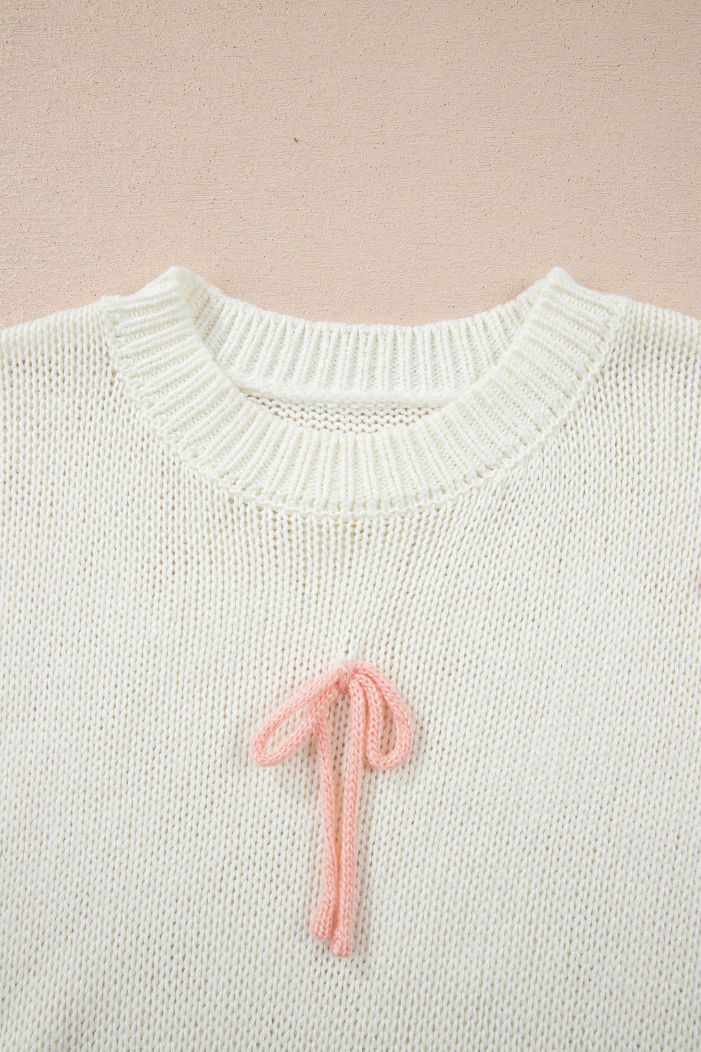 Contrast Bow Tie Short Sleeve Knit Sweater