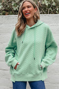 Solid Cable Textured Long Sleeve Baggy Hoodie