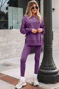 Solid Oversize Sweatshirt and Ribbed Leggings Set