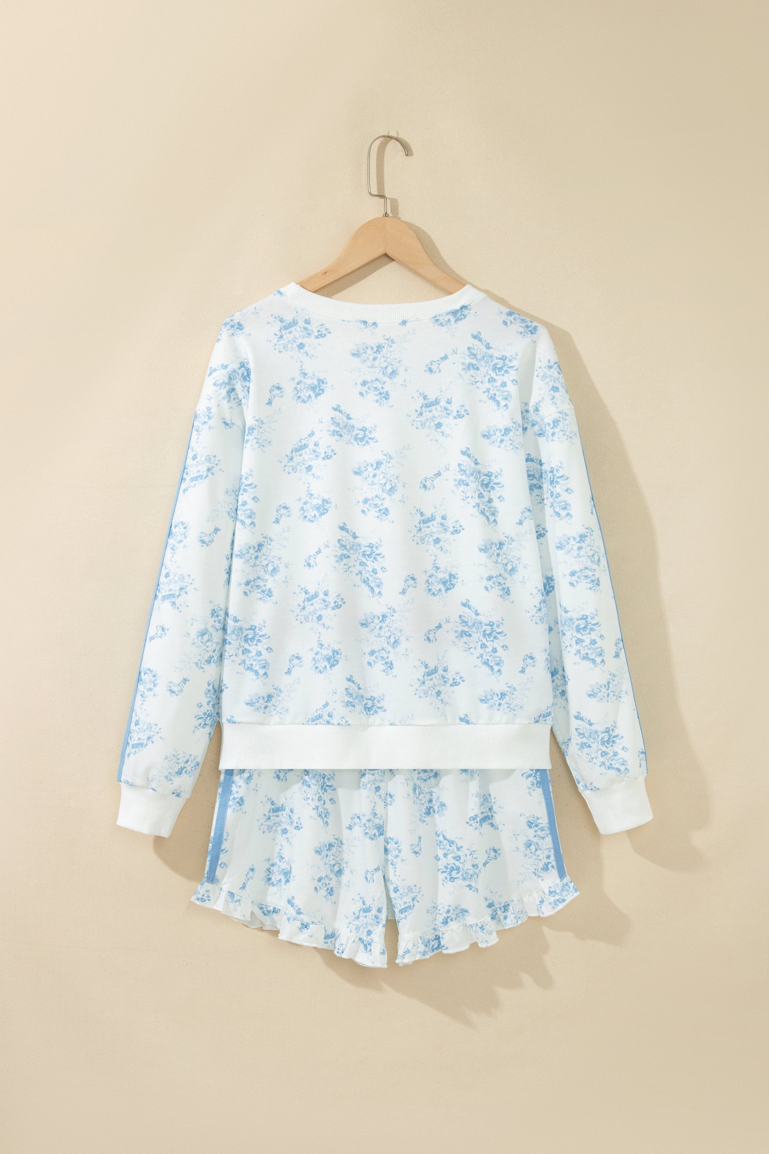 Floral Striped Side Detail Ruffle Hem Top & Shorts Set